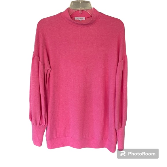 Hailey & Co. Women’s M Pink Long Sleeve High Neck Balloon Sleeve Rayon Sweater - Picture 2 of 13
